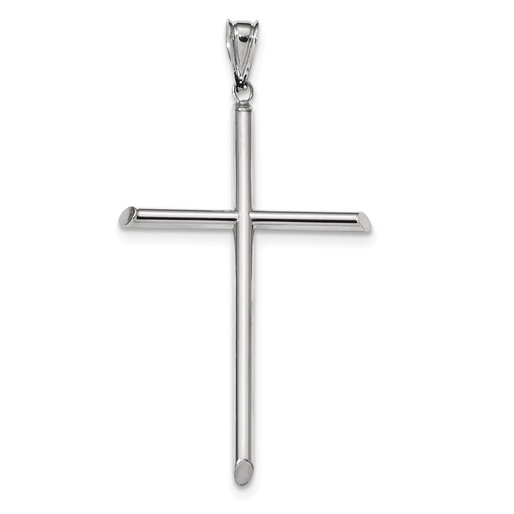 14k White Gold Polished Tube Cross Pendant