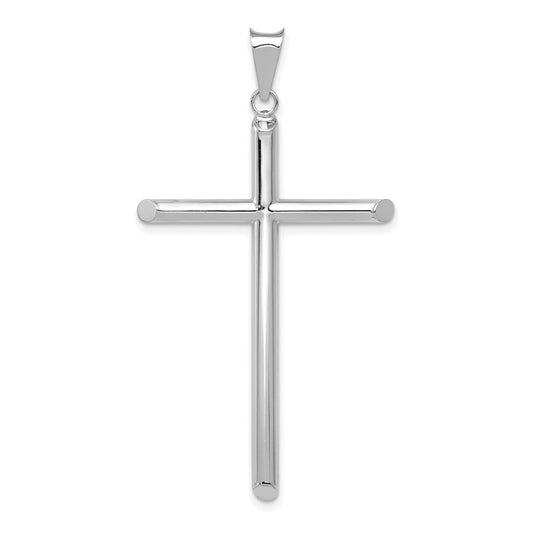 14k White Gold Polished Tube Cross Pendant