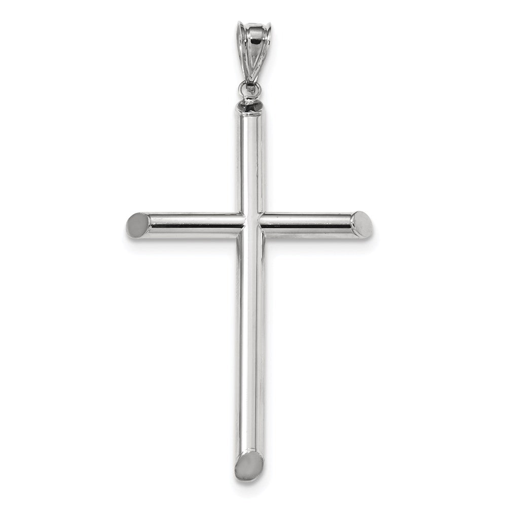 14k White Gold Polished Tube Cross Pendant