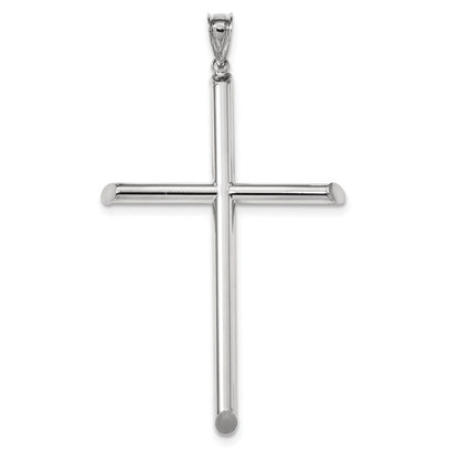 14k White Gold Polished Tube Cross Pendant
