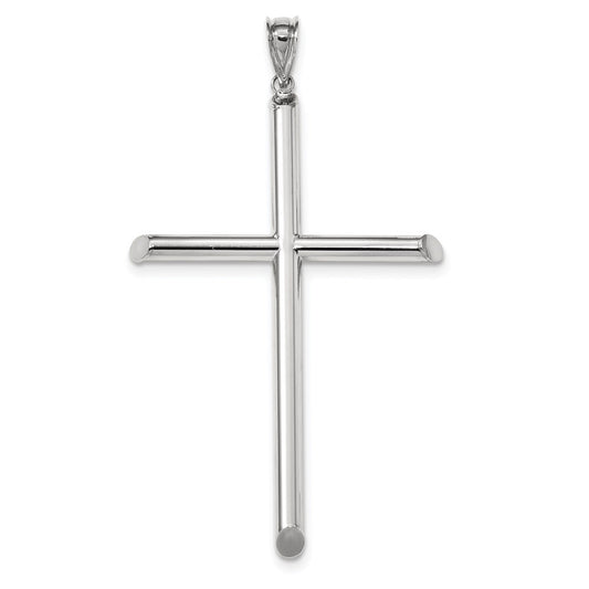 14k White Gold Polished Tube Cross Pendant