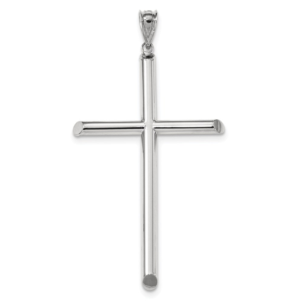 14k White Gold Polished Tube Cross Pendant