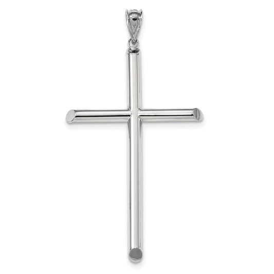 14k White Gold Polished Tube Cross Pendant