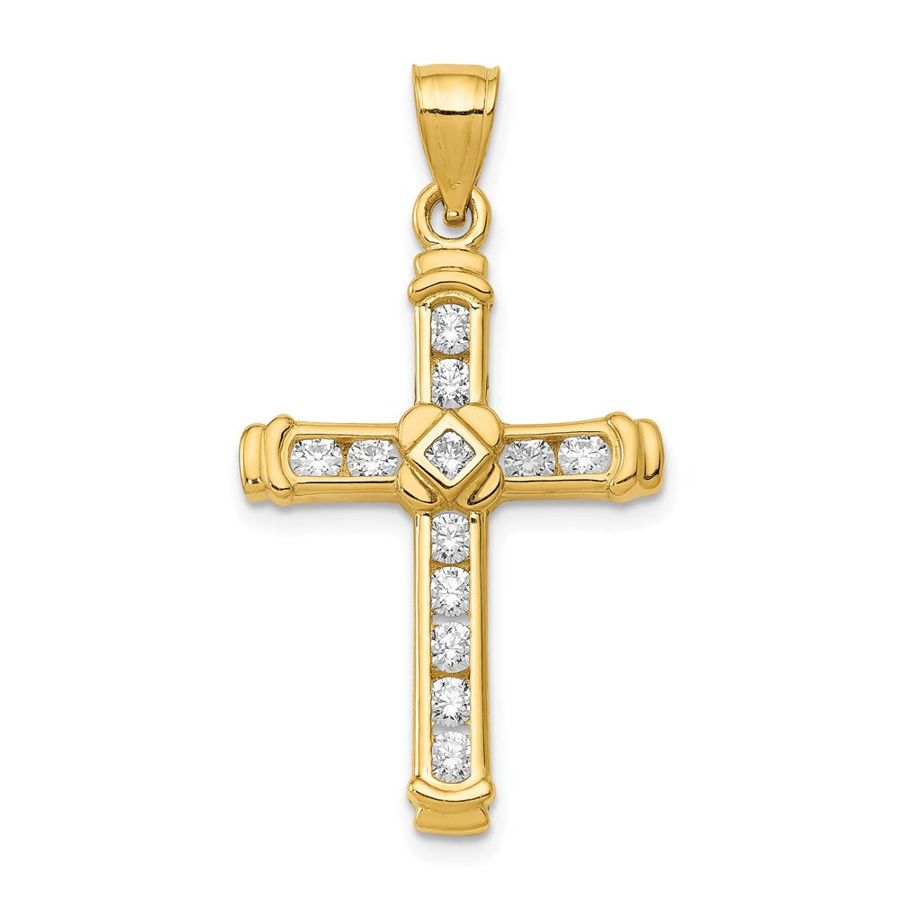 14k Yellow Gold CZ Cross Pendant