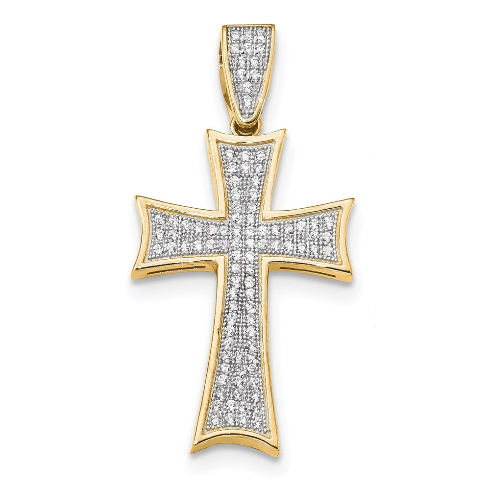 14k Yellow & Rhodium Gold Micro Pav‚ CZ Cross Pendant