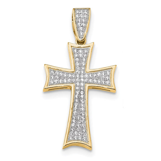 14k Yellow & Rhodium Gold Micro Pav‚ CZ Cross Pendant
