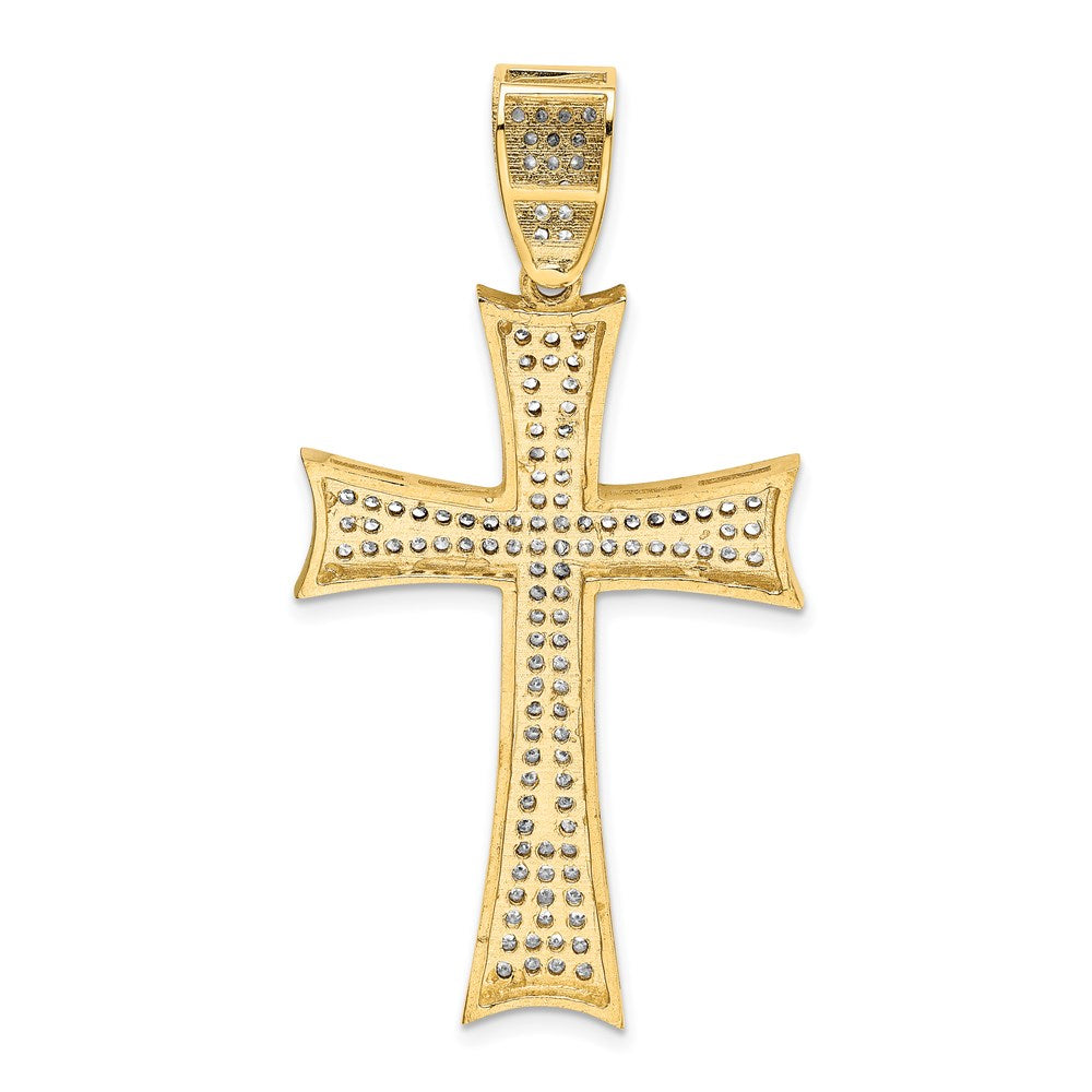 14k Yellow & Rhodium Gold w/Rhodium Micro Pav‚ CZ Large Cross Pendant