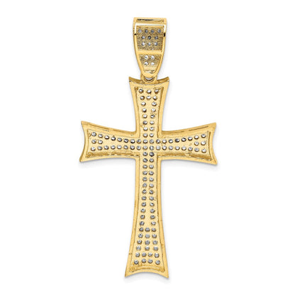14k Yellow & Rhodium Gold w/Rhodium Micro Pav‚ CZ Large Cross Pendant