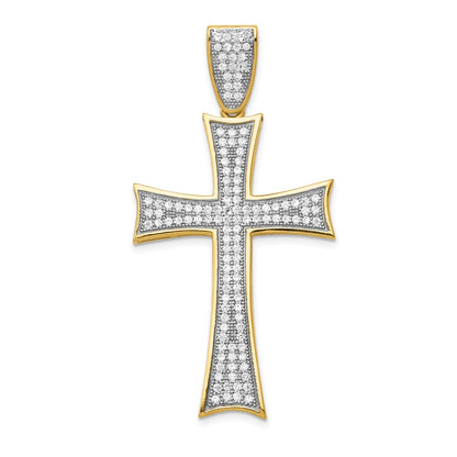14k Yellow & Rhodium Gold w/Rhodium Micro Pav‚ CZ Large Cross Pendant