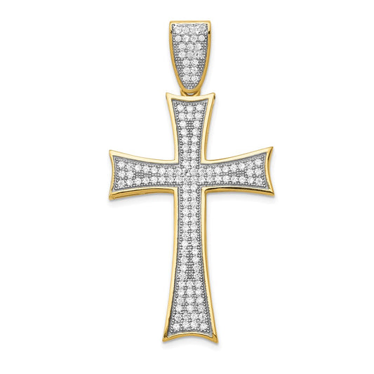 14k Yellow & Rhodium Gold w/Rhodium Micro Pav‚ CZ Large Cross Pendant