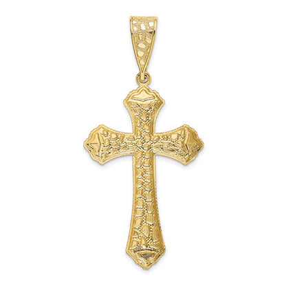 14k Yellow Gold Diamond-cut Budded Cross Pendant