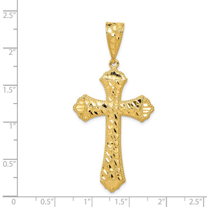 14k Yellow Gold Diamond-cut Budded Cross Pendant