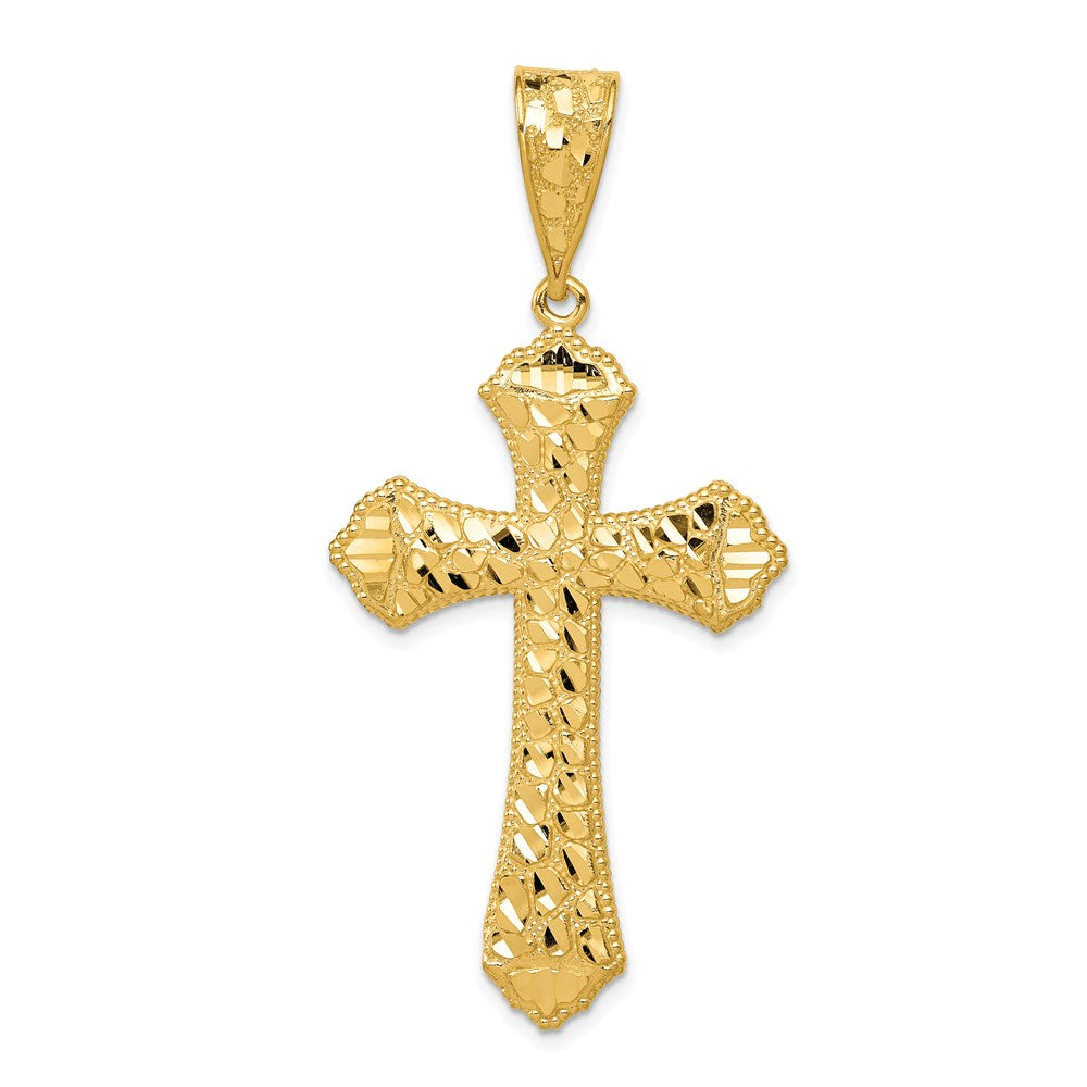 14k Yellow Gold Diamond-cut Budded Cross Pendant