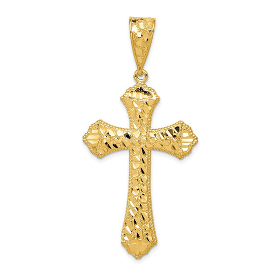 14k Yellow Gold Diamond-cut Budded Cross Pendant
