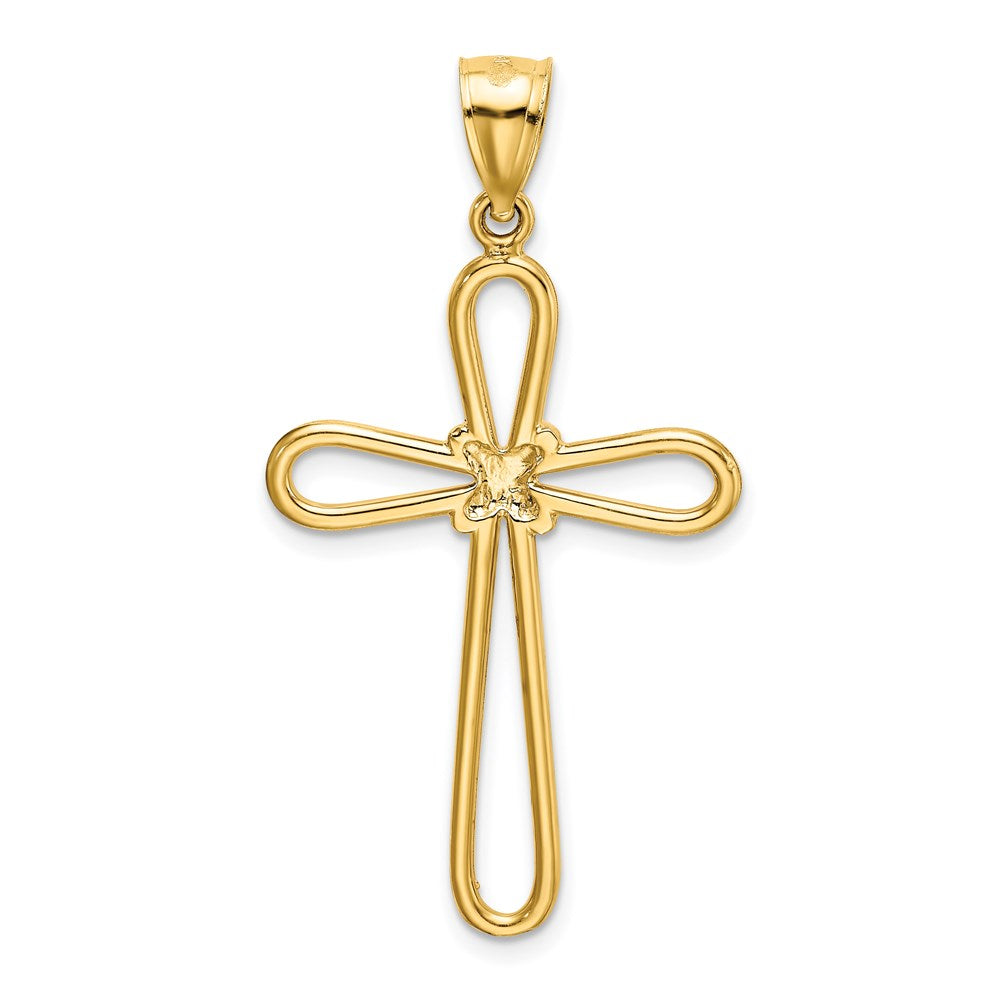 14k Yellow Gold Polished Rounded Cross w/-X- Center Pendant