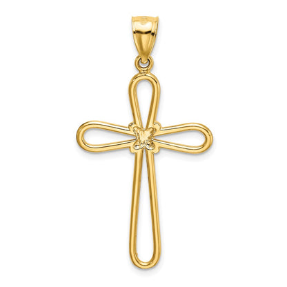 14k Yellow Gold Polished Rounded Cross w/-X- Center Pendant