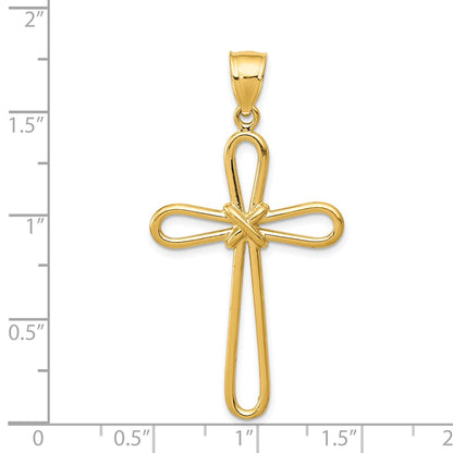 14k Yellow Gold Polished Rounded Cross w/-X- Center Pendant