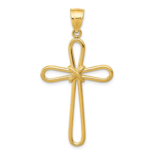 14k Yellow Gold Polished Rounded Cross w/-X- Center Pendant