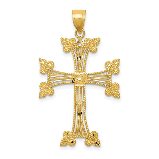 14k Yellow Gold Diamond-cut Fancy Cross Pendant