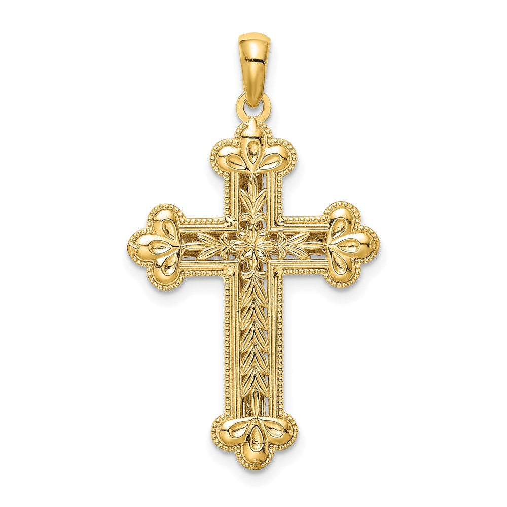 14k Two-tone Gold Diamond-cut Polished 3D Cross Pendant