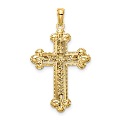 14k Two-tone Gold Diamond-cut Polished 3D Cross Pendant