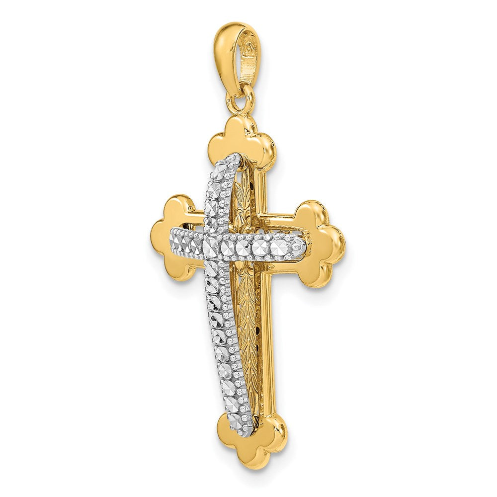 14k Two-tone Gold Diamond-cut Polished 3D Cross Pendant