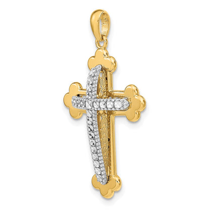 14k Two-tone Gold Diamond-cut Polished 3D Cross Pendant