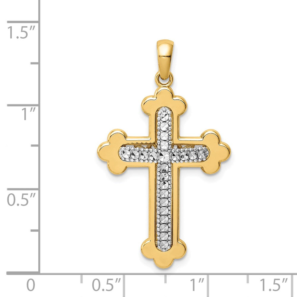 14k Two-tone Gold Diamond-cut Polished 3D Cross Pendant