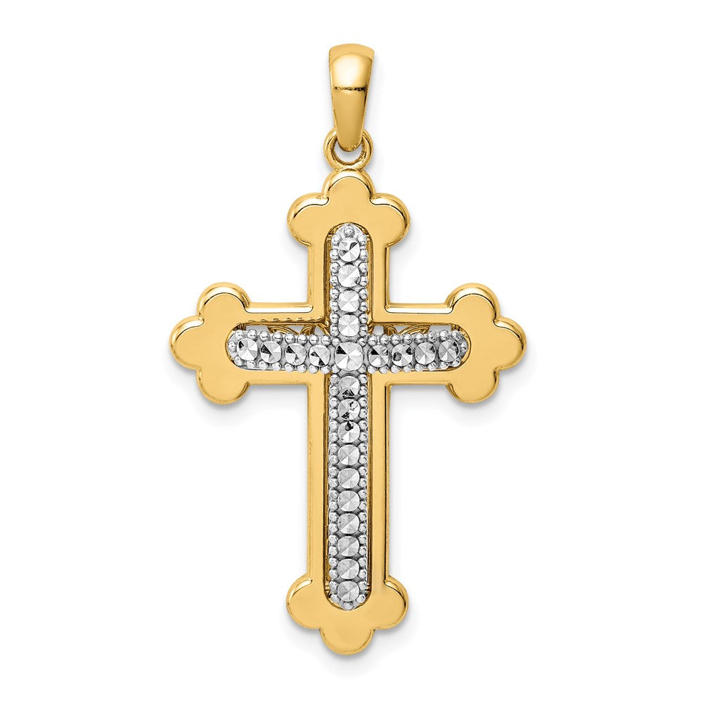 14k Two-tone Gold Diamond-cut Polished 3D Cross Pendant