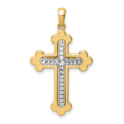 14k Two-tone Gold Diamond-cut Polished 3D Cross Pendant