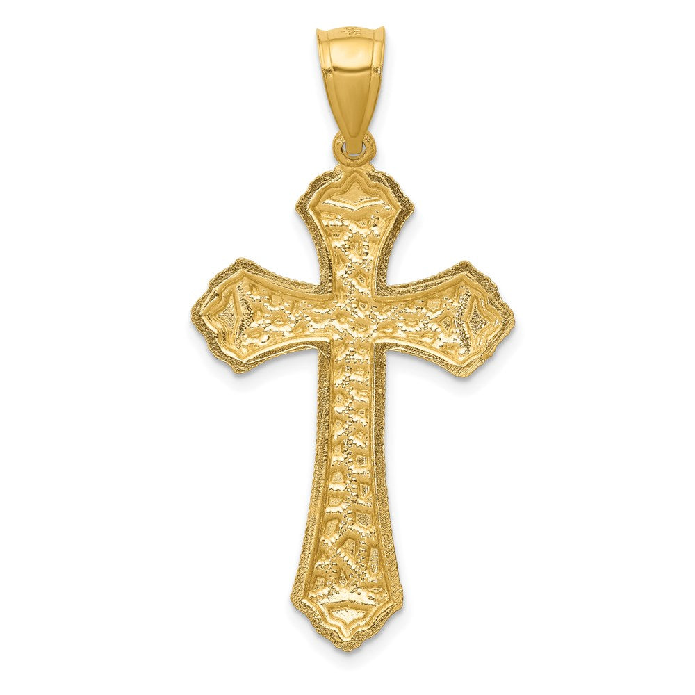 14k Yellow Gold Diamond-cut Budded Cross Pendant