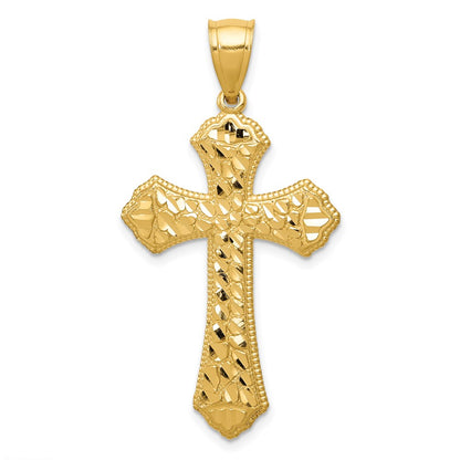 14k Yellow Gold Diamond-cut Budded Cross Pendant