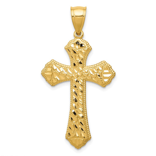 14k Yellow Gold Diamond-cut Budded Cross Pendant