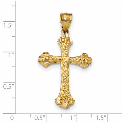 14k Yellow Gold Diamond-cut Budded Cross Pendant