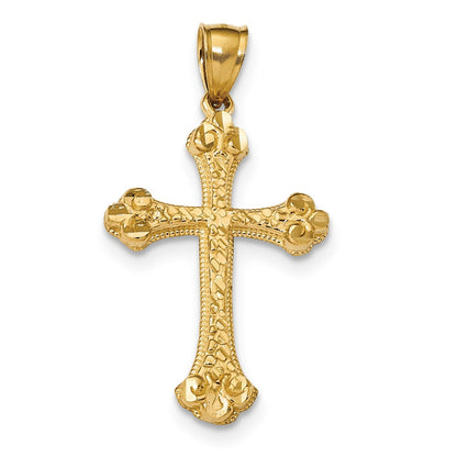 14k Yellow Gold Diamond-cut Budded Cross Pendant