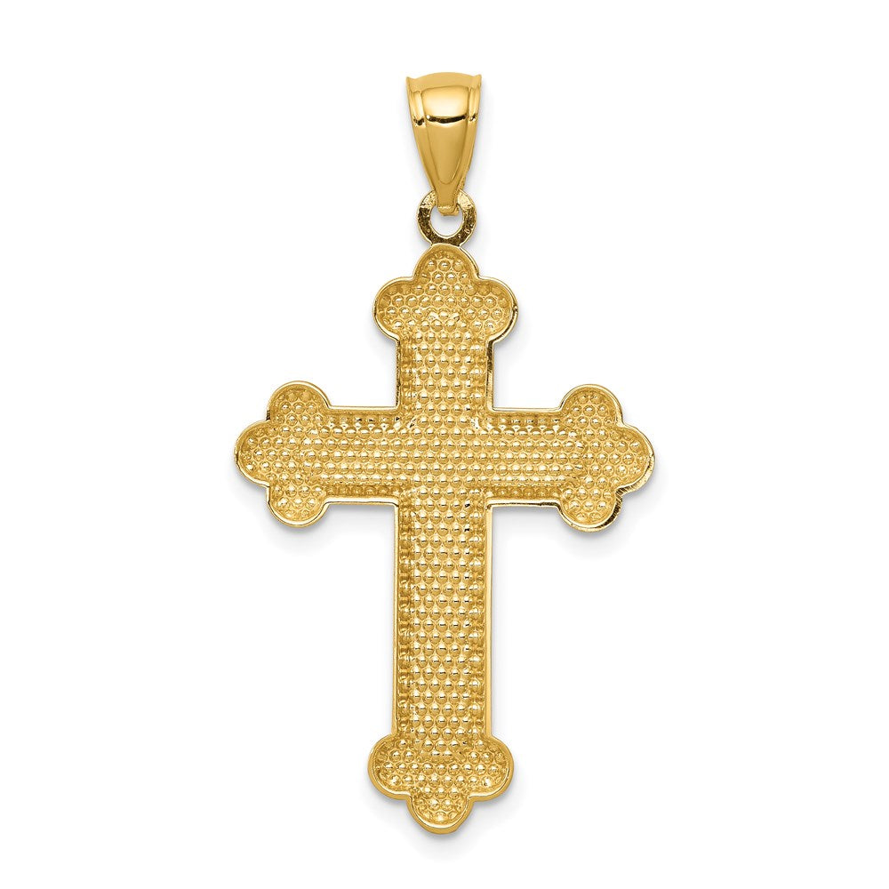 14k Yellow Gold Satin and Polished Budded Cross Pendant