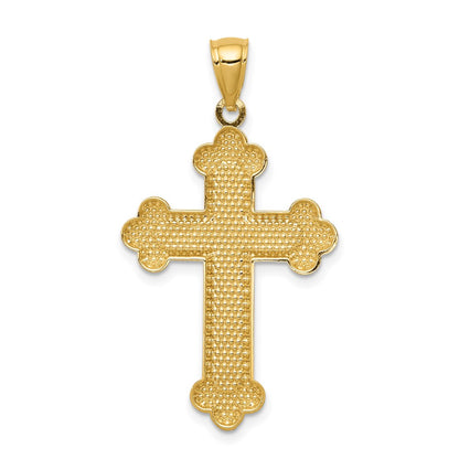 14k Yellow Gold Satin and Polished Budded Cross Pendant