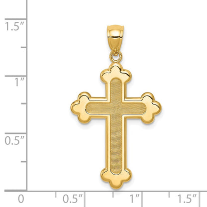 14k Yellow Gold Satin and Polished Budded Cross Pendant