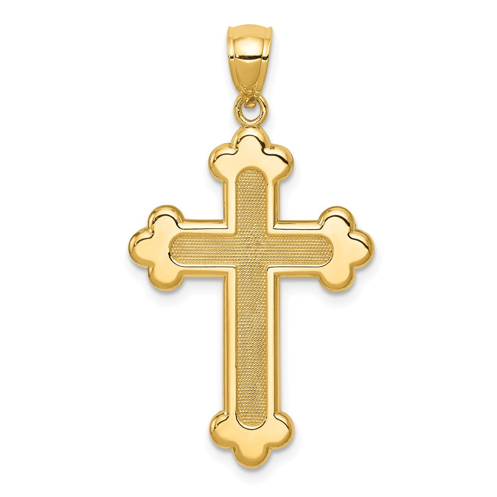 14k Yellow Gold Satin and Polished Budded Cross Pendant