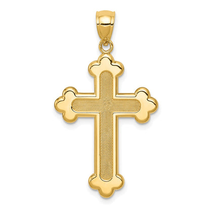 14k Yellow Gold Satin and Polished Budded Cross Pendant