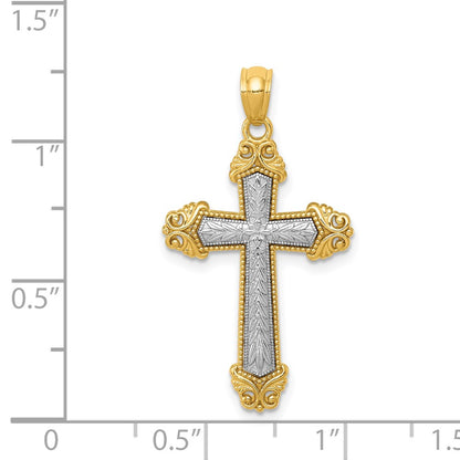 14k Two-tone Gold Polished Cross Pendant