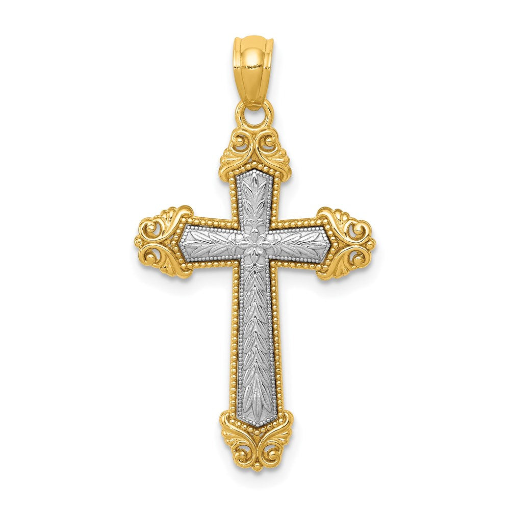 14k Two-tone Gold Polished Cross Pendant