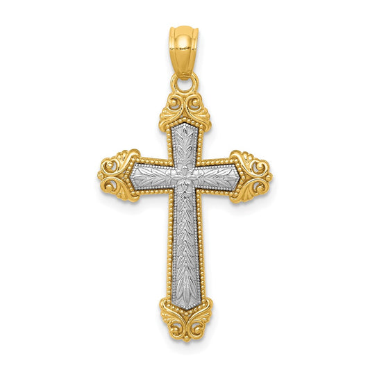 14k Two-tone Gold Polished Cross Pendant