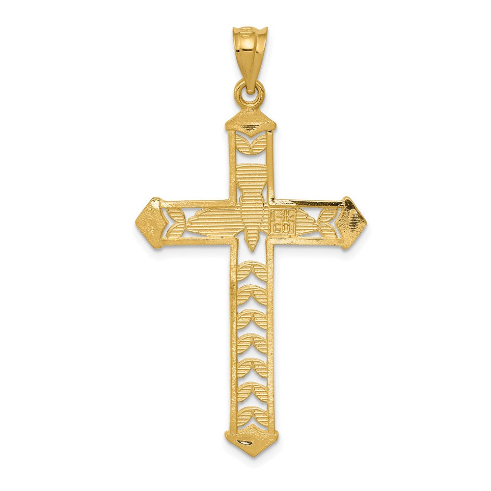 14k Yellow & Rhodium Gold W/Rhodium Polished Diamond-Cut Dove Cross Pendant