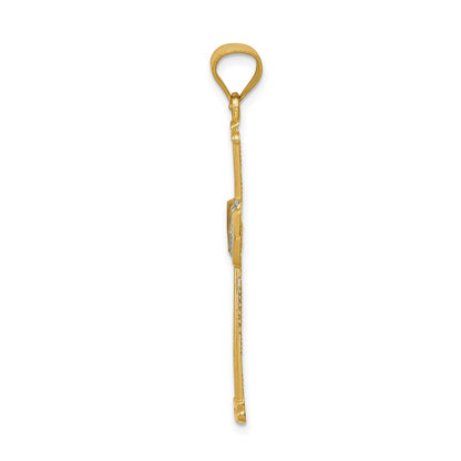 14k Yellow & Rhodium Gold w/Rhodium Diamond-cut Filigree Cross Pendant