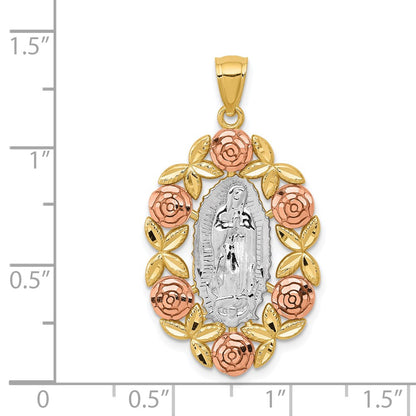 14k Two-tone Gold Two-tone Gold w/White Rhodium Lady Of Guadalupe Pendant