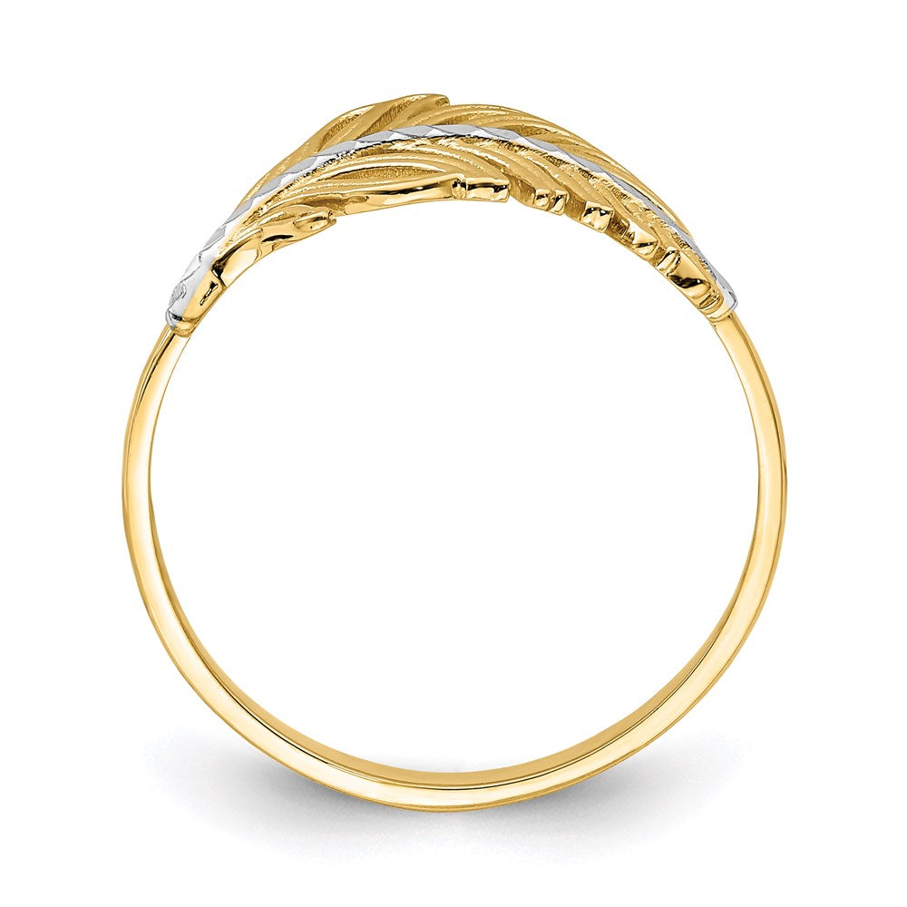 14k yellow gold with white rhodium feather ring k6413