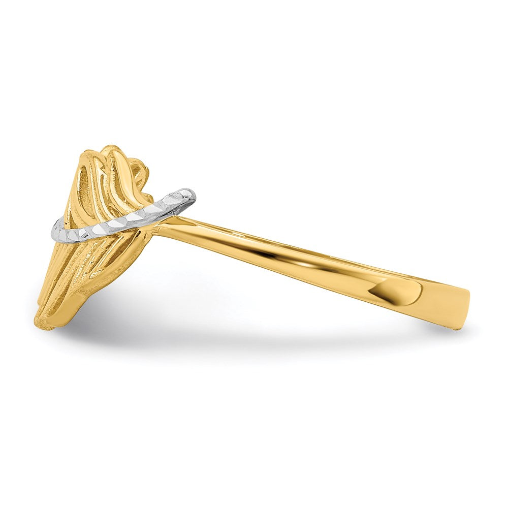 14k yellow gold with white rhodium feather ring k6413