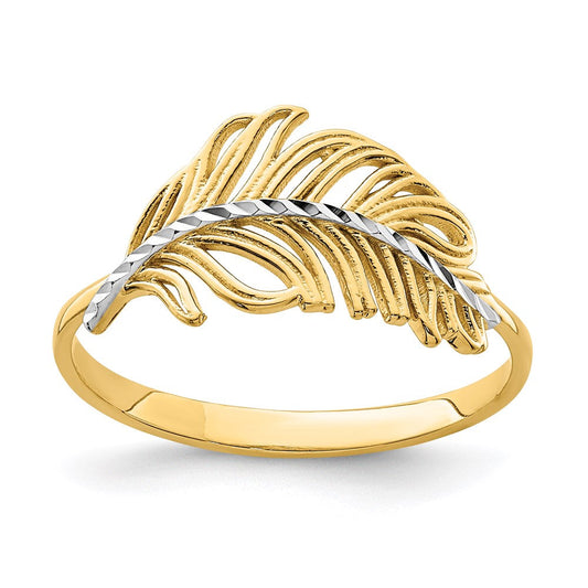 14k yellow gold with white rhodium feather ring k6413