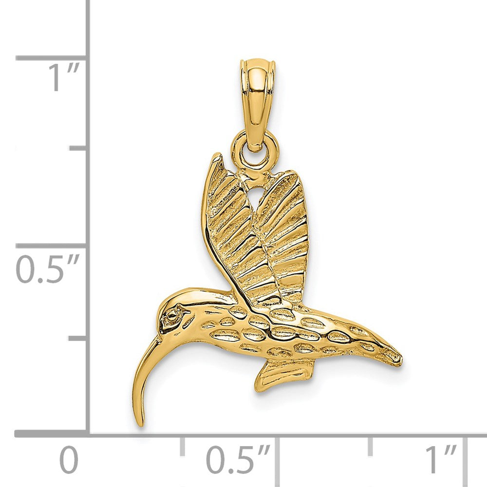 14k Yellow Gold Textured Hummingbird Flying Charm